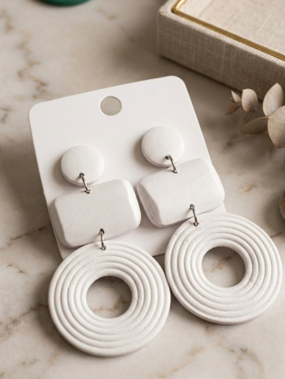 Unbranded White Geometric Drop Earrings - Modern Home Accent Display
